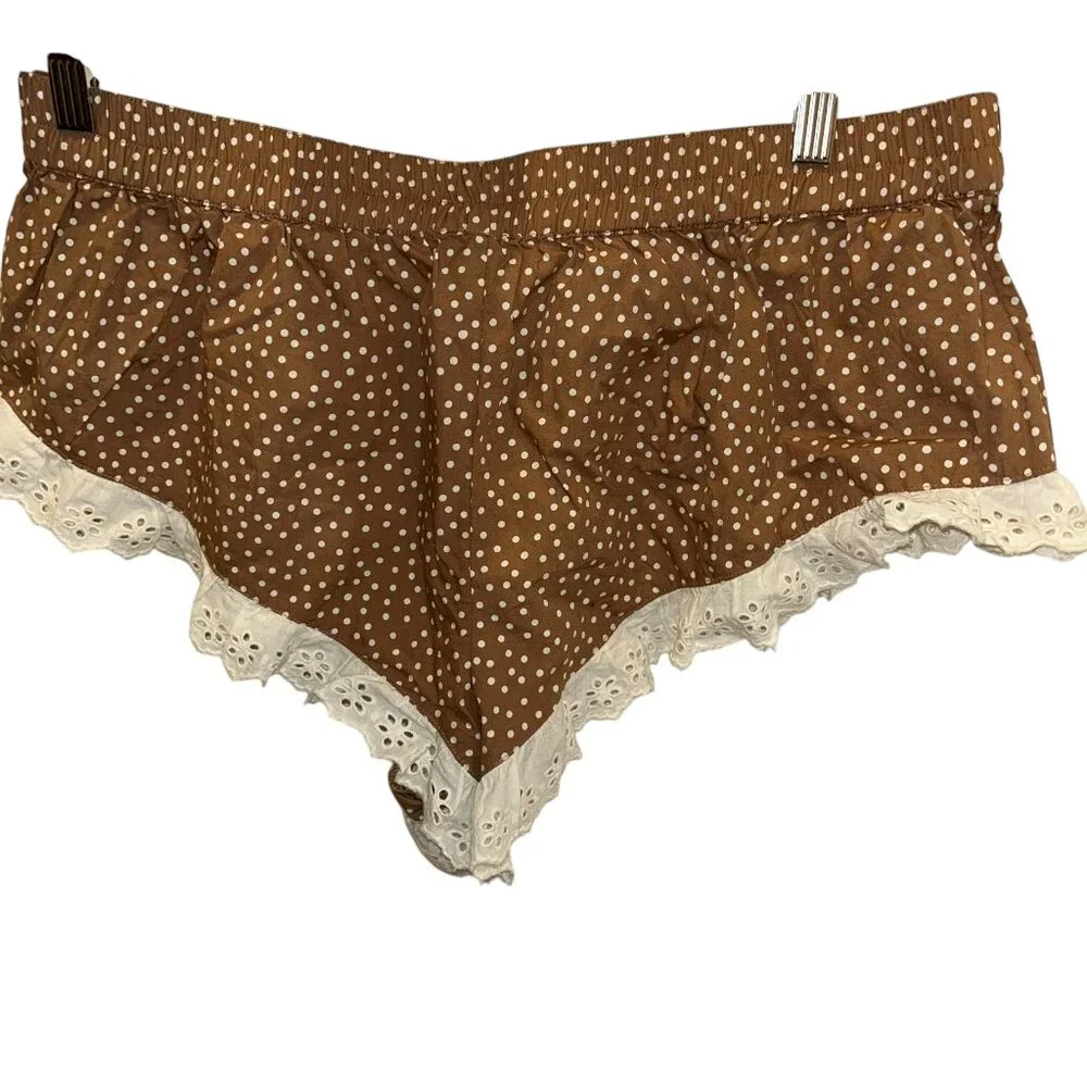 anthropologie NEW brown cream neutral polka dot broderie anglaise eyelet shorts - Picture 5 of 5